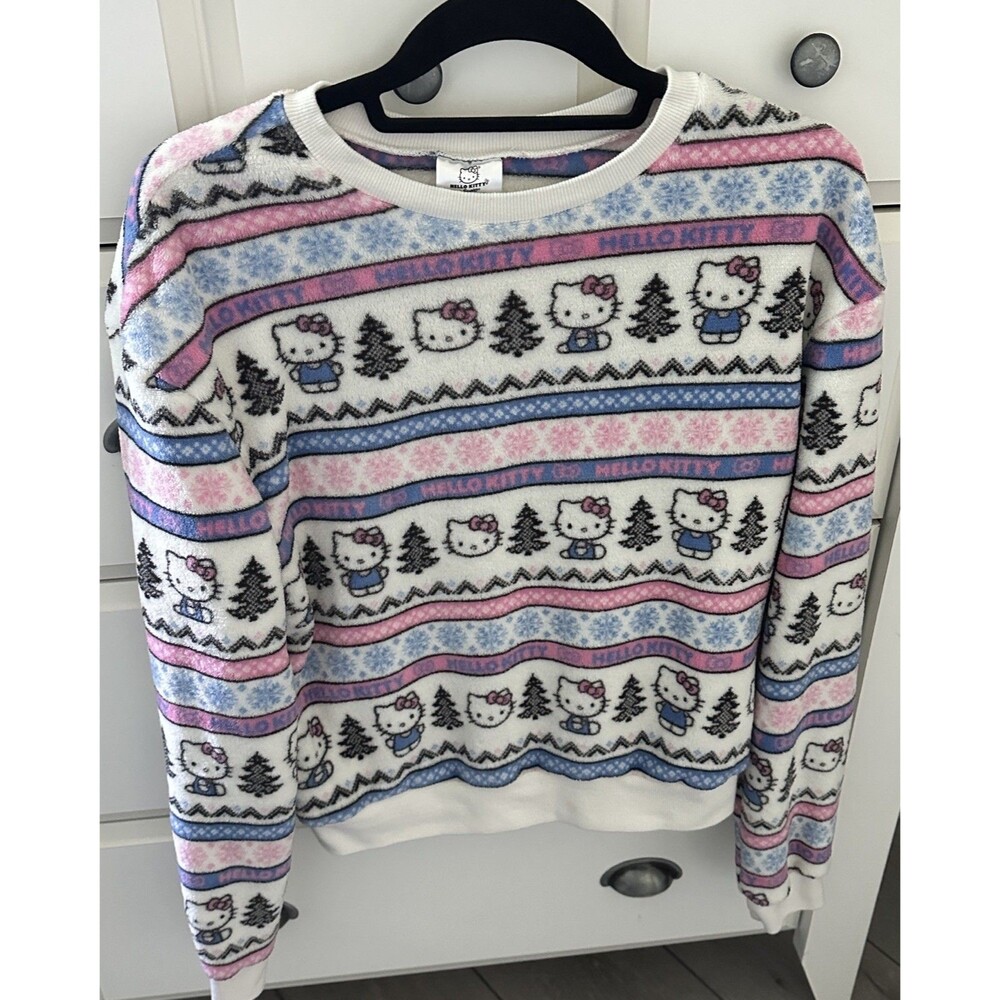 Sanrio Hello Kitty Holiday Fair Isle Fleece Sweater Womens Small Hybid